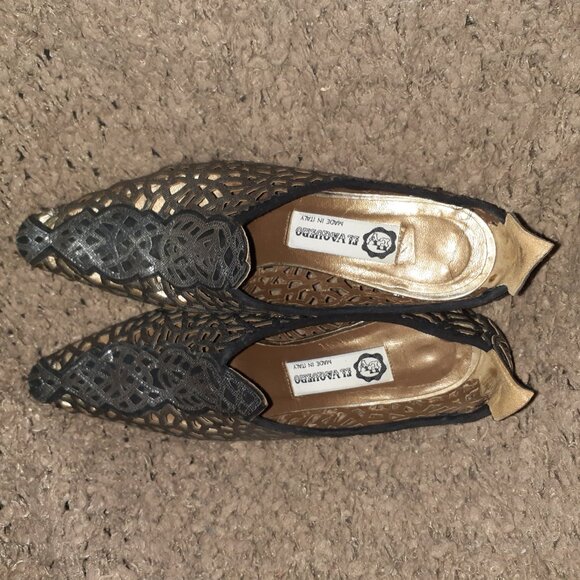 EL VAQUERO-Cowboy-Laser Cut-Out-Pewter Metallic Leather-VINTAGE-Sz 38-Excellent - Picture 7 of 8